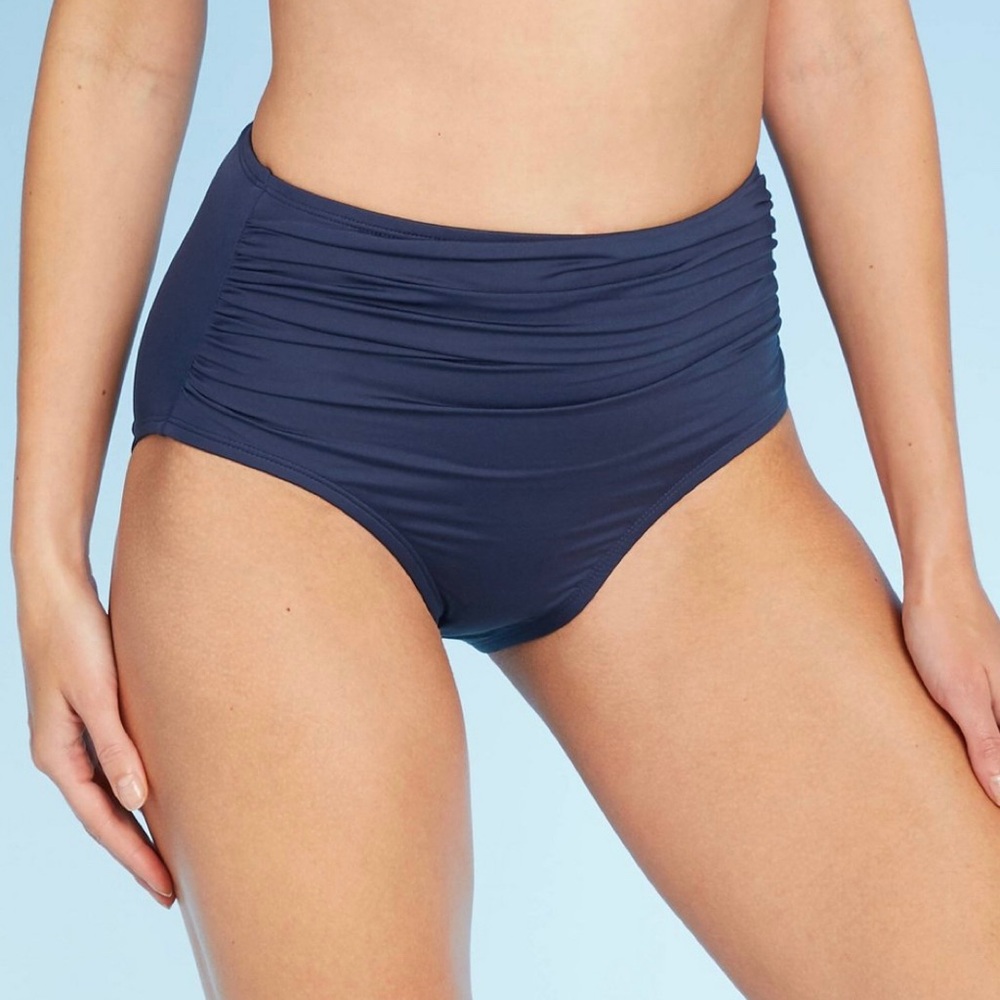 Full Coverage High waisted navy bikini bottoms